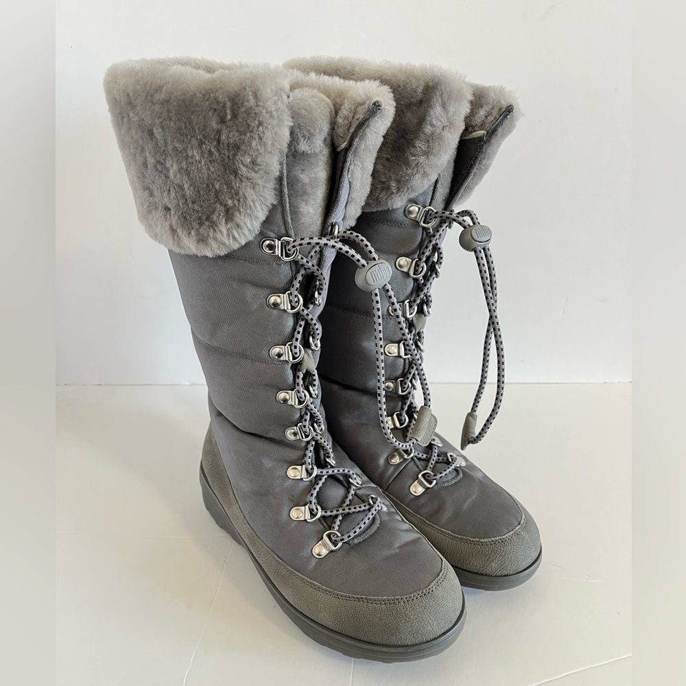 Fitflop Women's White Holly Shearling Lace Up Boots Size 8